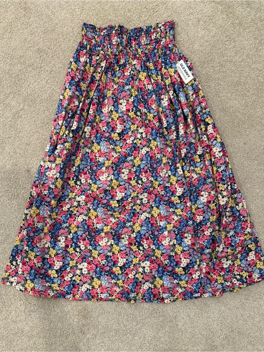 Old Navy Smocked Waist Floral Midi Skirt - Pink, Blue, Yellow, Cream
